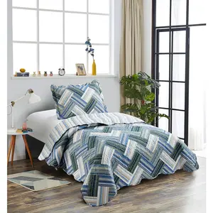 Teal Herringbone Patchwork, 2- Quilt Set with 1 Sham, Reversible Bedspread, Soft Lightweight Coverlet, All-Season, , Teal