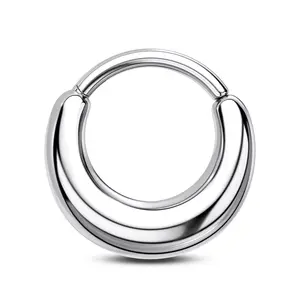 Paula's Design Silver Aura Titanium 16G False Stretched Thick Septum Clicker Ring Hinged Piercing Hoop