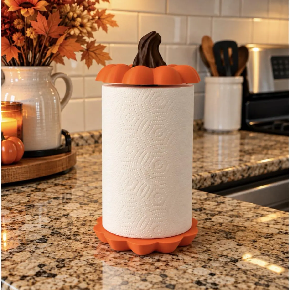 Pumpkin Paper Towel Holder Festive Halloween Fall Thanksgiving Decorative Kitchen Accessory