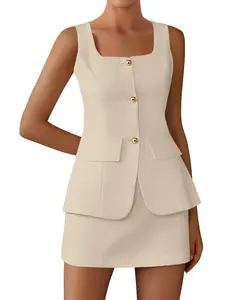 BTFBM 2-Piece Sets For Women Summer 2026 Spring Sleeveless Button Up Blazer Vest Tops Skirt Sets Business Casual Outfits