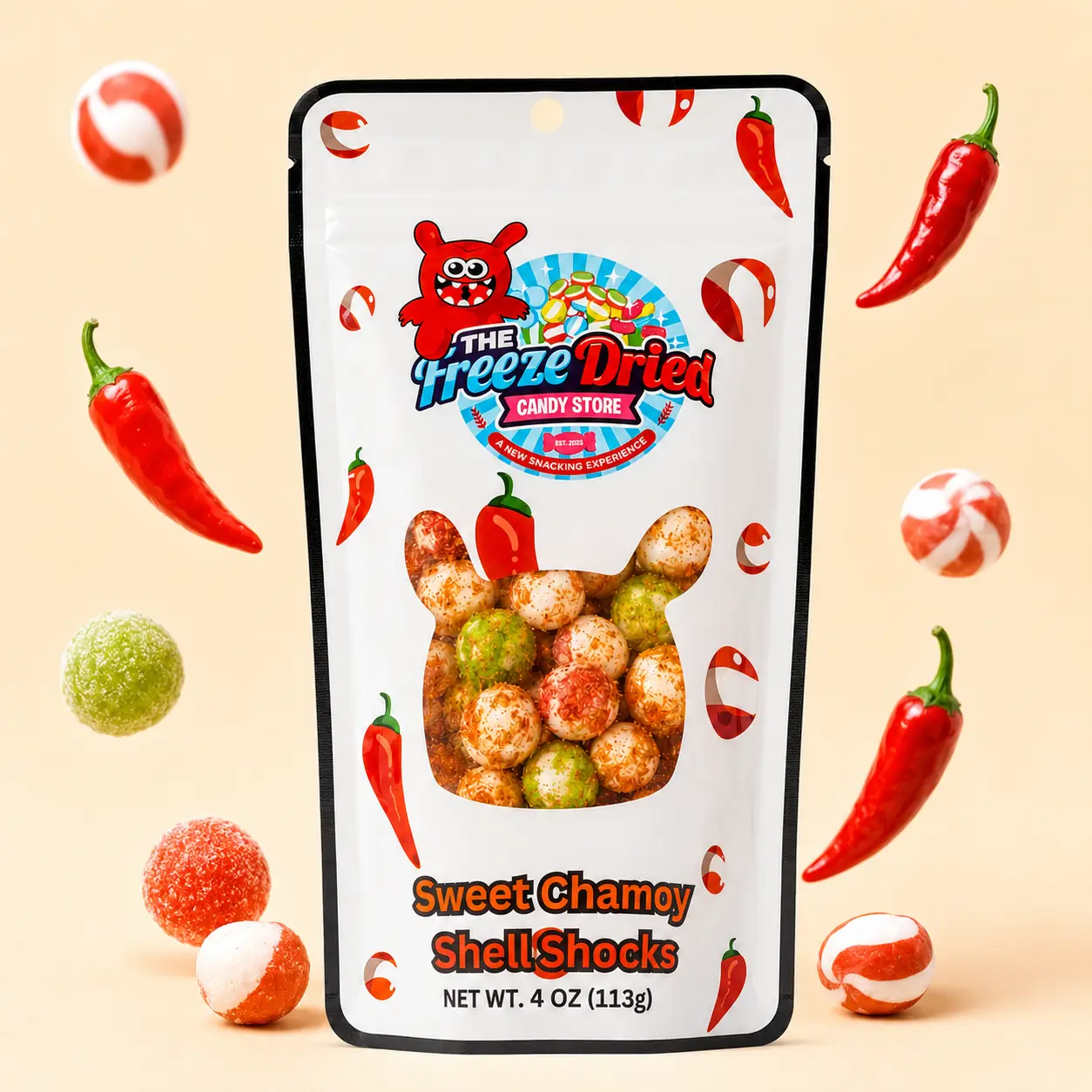 Freeze Dried Shell Shocks Chamoy-Coated Candy Snack, Tangy Bite-Sized Treat with Intense Flavor Burst  freezedried  asmr