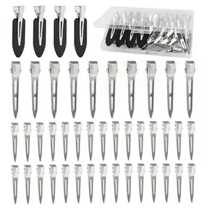 Hair Clips for Women Styling, 44Pcs Metal Duck Billed Pin Curl Clips, Hair Pins, Salon, Makeup, Hair Dyeing, Silver & Black