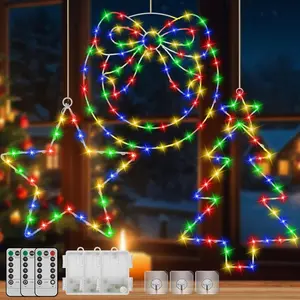 3 count Christmas Window Lights,   Tree,Wreath, Christmas Window Decorations with Timer Function, Multicolor Lighted Hanging Xmas Lights for Fireplace Outdoor Decor,Xmas Tree