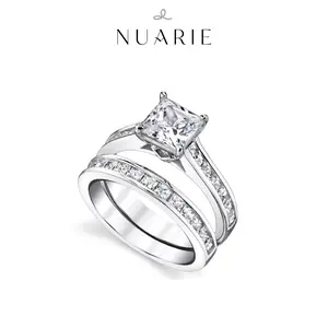 1.5ct Princess Cut Cubic Zirconia Engagement Wedding Ring Set Stackable White Gold Plated Bridal Set for Women Size 5-11 Unique Luxury Gift