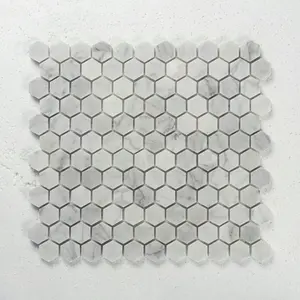 1 in. Hexagon Bianco Carrara White Polished Marble Mosaic