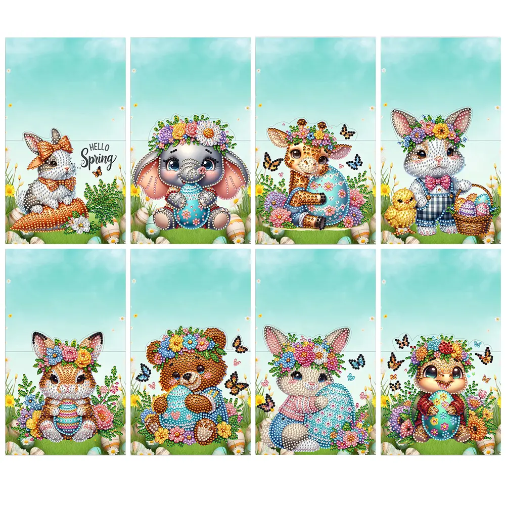 8PCS DIY Diamond Painting Greeting Card Set Easter Designs Rhinestone Diamond Art Mosaic Postcards Easter Cards and Holiday Blessings