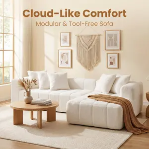 Cloud Modular Sectional Sofa 107.9" L-Shape Chaise Modern Minimalist Upholstered Couch for Living Room Bedroom Deep Seat Corner No Assembly Required