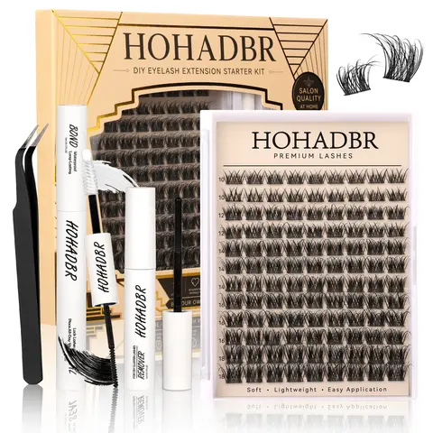 HOHADBR D Curl Fairy Lash Cluster Kit - Eyelash Extensions Bundle with Lash Bond, Seal & Remover, Adults-Friendly Makeup Accessory for False Eyelashes & Adhesives, Eyelashes Extensions, Accessories Kit False Eyelashes & Adhesives