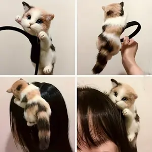 Cute Plush Cat Ear Headband Soft Felt Animal Hair Hoop Elegant Glamorous Head Accessories for Women Girls Daily Casual Wear Halloween Party Cosplay Bedroom Sleeping Fashion Decor Headband