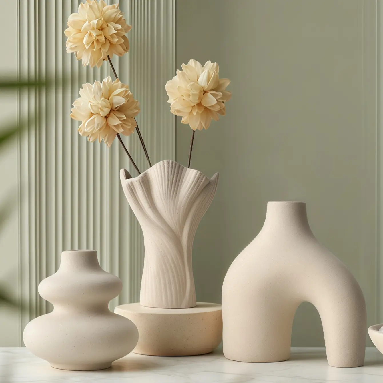 3-Piece Ceramic Vase Set, Fresh Style, Artistic Vibe, Unique Design, Flower Arrangement Vase, Vase Decoration, Decorative Display for Living Rooms, Foyers, Libraries, Water-Holdable, Decorative Vases For Home Decor, Vases For Flowers