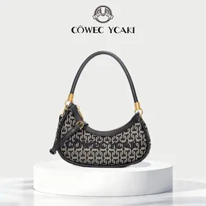CÔWEC YCAKI Women's Fashion Shoulder Bag, Trendy Mini Hobo Tote Clutch Purse with Zipper, Retro Small Crescent Underarm Purse Cute Handbag