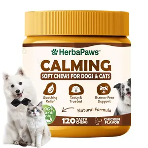 HerbaPaws Calming Chews for Dogs & Cats - Natural Chamomile & Valerian Root Formula for Stress Relief & Better Sleep - 120 Tasty Chicken Flavor Chews