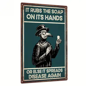 1 Piece Vintage Doctor Schnabel Metal Tin Sign - "It Washes Hands with Water" Humorous Wall Art, 19.81 x 29.97cm , Iron Material, Wall-Mounted, Suitable for Bathroom Decoration, No Power Required, Bathroom Wall Art| Humorous Wall Art| Iron Wall Art, Perfe