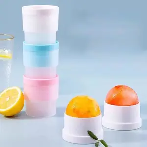 Stackable Circular Ice Hockey Mold, Whiskey Ice Mold, Round Ice Cube Molds, Large Ice Balls Maker with Lid, Easy-release Ice Ball Maker Molds for Cocktails, Drink, Tea, Coffee, Whiskey (blue, 2)