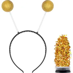 Gold Alien Headbands and Glitter - Martian Alien Antenna Headband - Sparkly Alien Costume Accessories - Alien Halloween Costumes