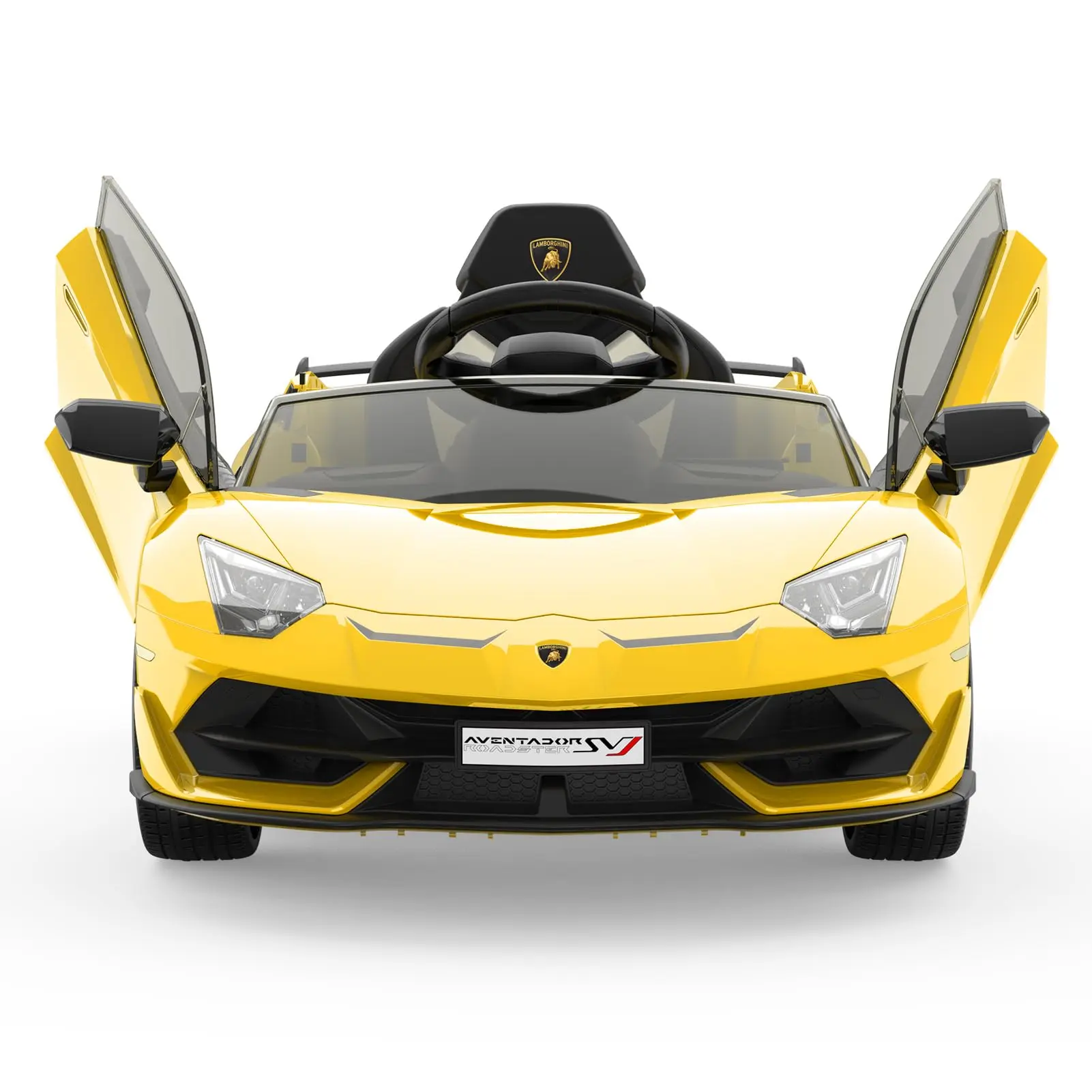Gaomon 12V Licensed Lamborghini Kids Remote Control Kart - PP Body, Rechargeable Car, 8-12hr Charge Time, LED Headlights, Hydraulic Doors, Sound System, Authentic Lamborghini Experience (Yellow) for Boys, Ideal Birthday Gift
