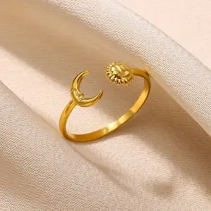 Adjustable Sun and Moon Open Ring for Women Everyday Wear