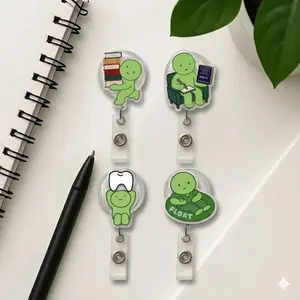 4PK Smiskii Badge Reels Set Funny Dentist, Books, DSM, Float Pool Retractable ID Holder For Nurse Medical Student Teacher Gift