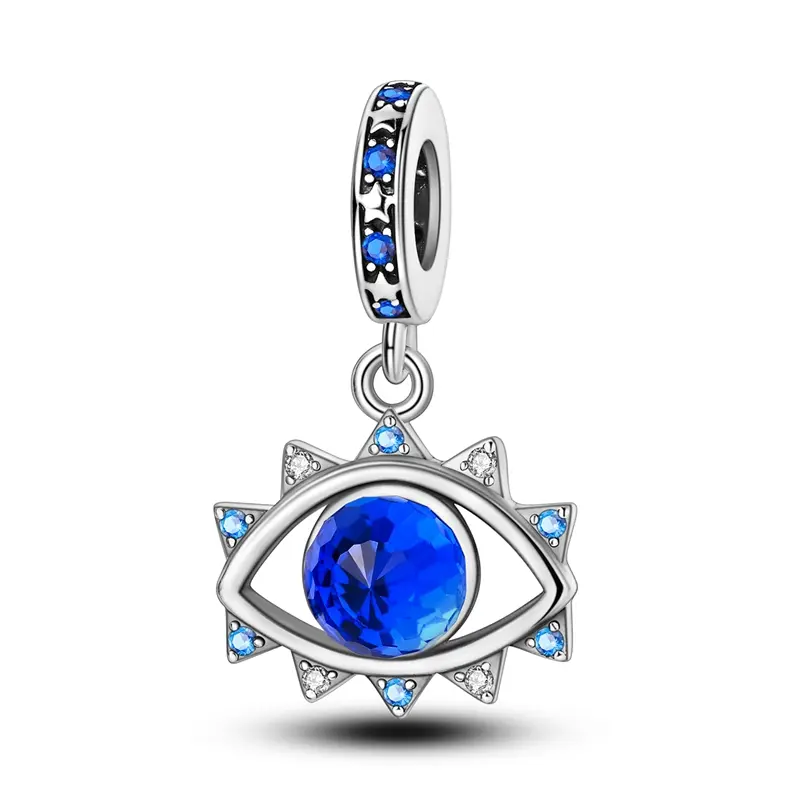 MULA Evil Eye Dangle Charm, 925 Silver-Plated Spiritual Jewelry for Women with Sapphire Blue Faceted Glass and Celestial Cubic Zirconia Bail, Female, Charms & Pendants