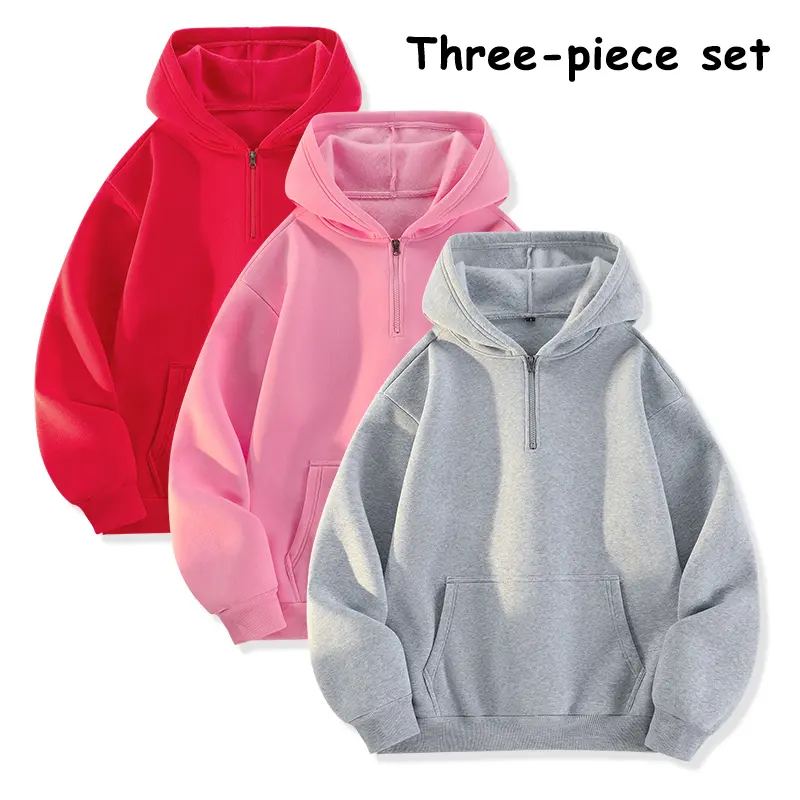3-Pack Quarter Zip Hoodie Oversized Pullover Hooded Sweatshirts, Casual Streetwear, Multicolor Set for Men & Women