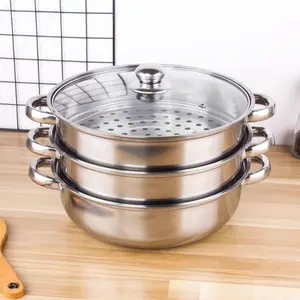 3 Tier Stainless Steel Steamer Pot | Thickened Multi-functional Cookware with Lid, Universal for Induction Cookers and Cooking Food