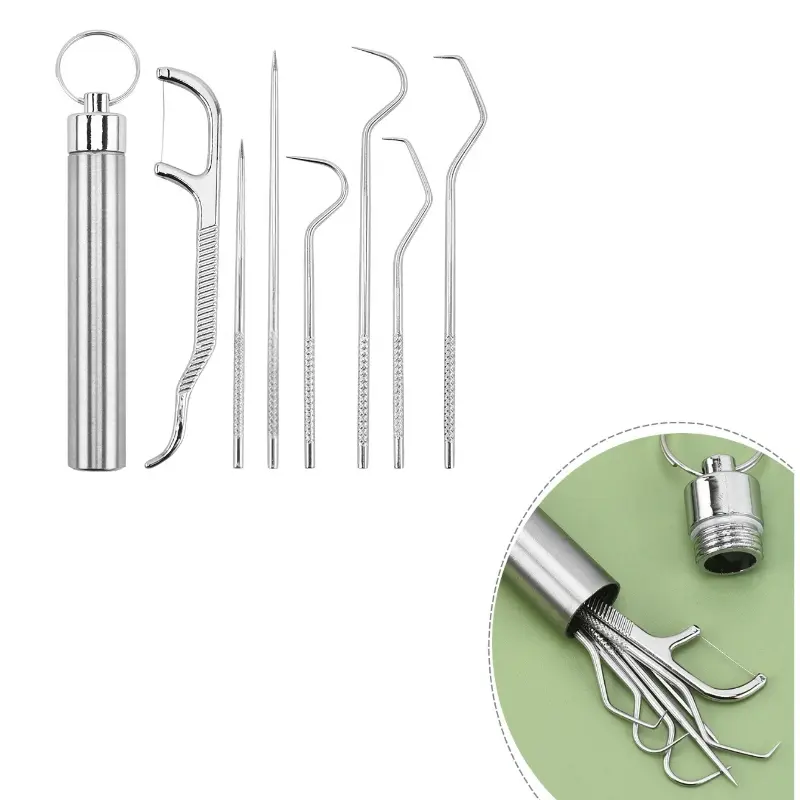7-Piece Dental Care Kit, Stainless Steel Oral Hygiene Tools Set, Oral Hygiene Essentials, Portable Travel Case Included, Ideal for Home & Outdoor Use, Longevity, Teeth Cleaning Kit