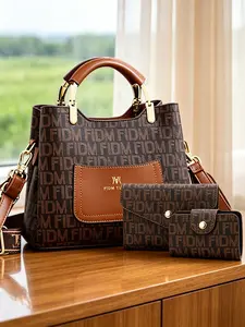 Best-selling Letter Printed Women's Handbag, 3-Piece Bag Set, Fashion Versatile Large-Capacity Bucket Bag, Shoulder & Crossbody Bag for Shopping and Office Use, Perfect Mother's Day Gift for Mom and Elders