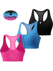 Zip Front Closure High Impact Sports Yoga Bra for Women Post Surgery Racerback Sports Bra High Support Workout Running Bras