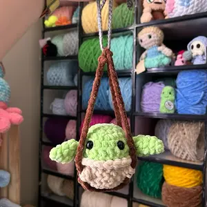 Handmade Crochet Swinging Baby Yoda Plushie