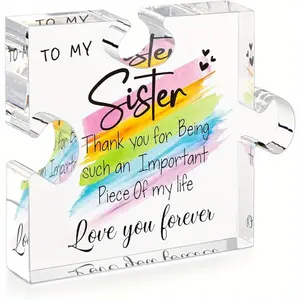 Sister Gifts - Unique Sister Birthday Gift Ideas Acrylic Puzzle Shaped Plaque for Sister Bestie Sister in Law New Year Valentines Day Gifts Wedding Anniversary Keepsake from Sister Brother