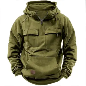 Quarter-zip workwear hoodie, men’s tactical sportswear, fashionable outdoor hoodie for fitness/gym, casual top