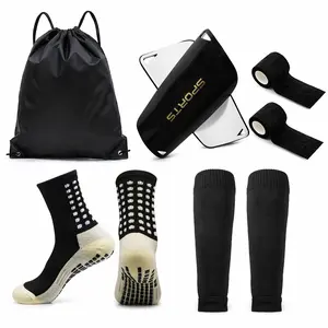 5-in-1 Ultimate Football Soccer Accessories Set with Professional Shin Guards, Anti-Slip Socks, Compression Calf Sleeves, Sports Wrap & Carry Bag for Soccer Training