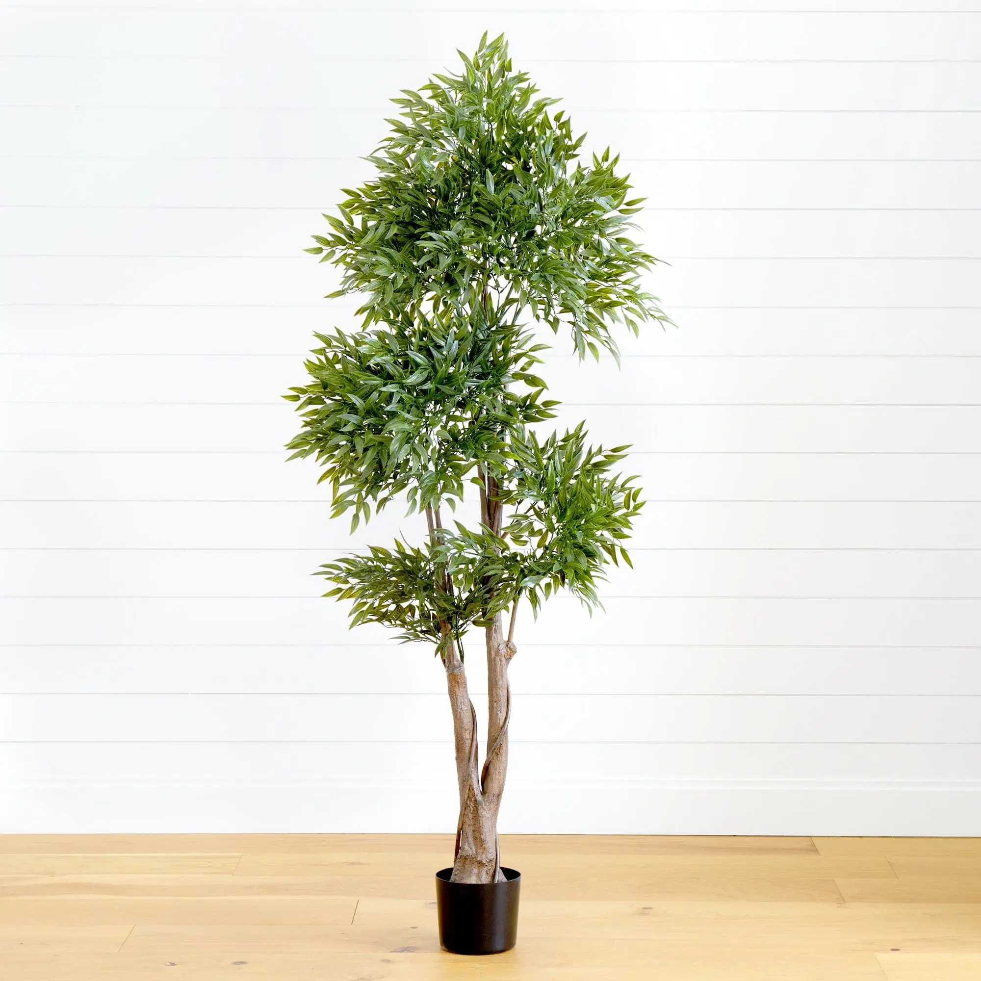 69” Elegant Realistic Faux Ruscus Artificial Tree, Decorative UV-Resistant Indoor-Outdoor Decor, Realistic Faux Plant for Home Supplies