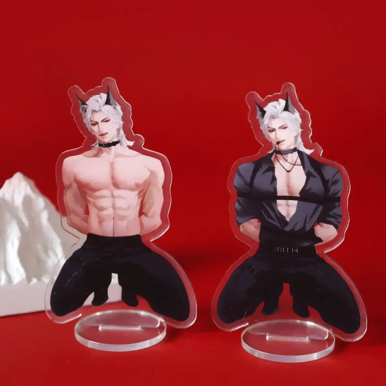 Love and Deepspace Sylus premium acrylic standees feature a stunning white-haired character with horns,  crafted from durable clear acrylic