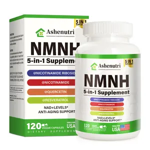 Ashenutri NMNH 5-in-1 Supplement with NAD+ Boosters - 120 Veggie Capsules for Anti-Aging & Energy Support - Nicotinamide Riboside, Nicotinamide, Quercetin, Resveratrol