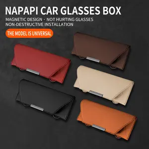 Vehicle-mounted glasses box, car supplies storage, sunglasses rack, sunglasses clip, sun visor multifunctional clip, leather interior sun visor storage box, vehicle card clip