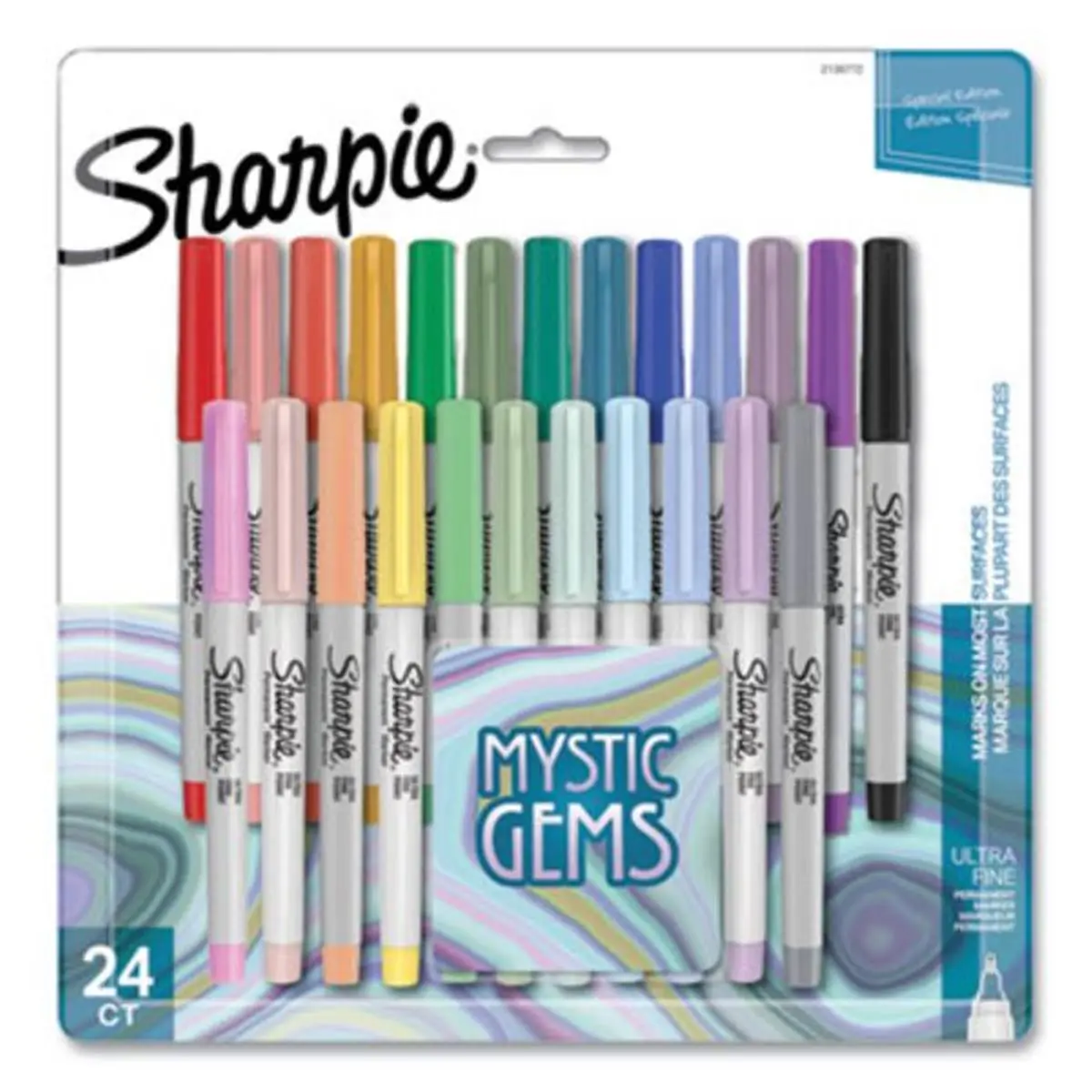 212 MAIN Sharpie Mystic Gems Markers, Ultra-Fine Needle Tip, Multi Colors, Pastel, Fading, Vibrant Resilient Ink That Dries Quickly - 24 Per Pack for Scrapbooking & Stamping DIY Projects