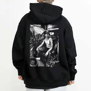 Women's El Gallo Negro Unisex Oversize Pullover Hoodie Top - Long Sleeve, Basic Cotton-Polyester Fabric, Loose Fit, Streetwear Chicano Mexican Style Outfit