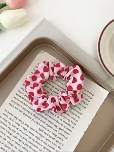 Y2K Style Girl's Cute, Fun, Trendy Valentine's Heart Knitted Hair Scrunchies, Hair Bands, Stretchy Elastic Hair Ties, Casual & Party Hair Accessories