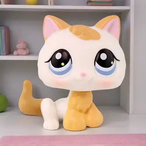 Rare Old Original Orange White Blue Eyes Kitten #134 Action Figure Toy Stand for Kids Adorable Collectible Pet Shop Animal Christmas Birthday Gift Tiny Cute Room Decor Viral Holiday Present Festiv