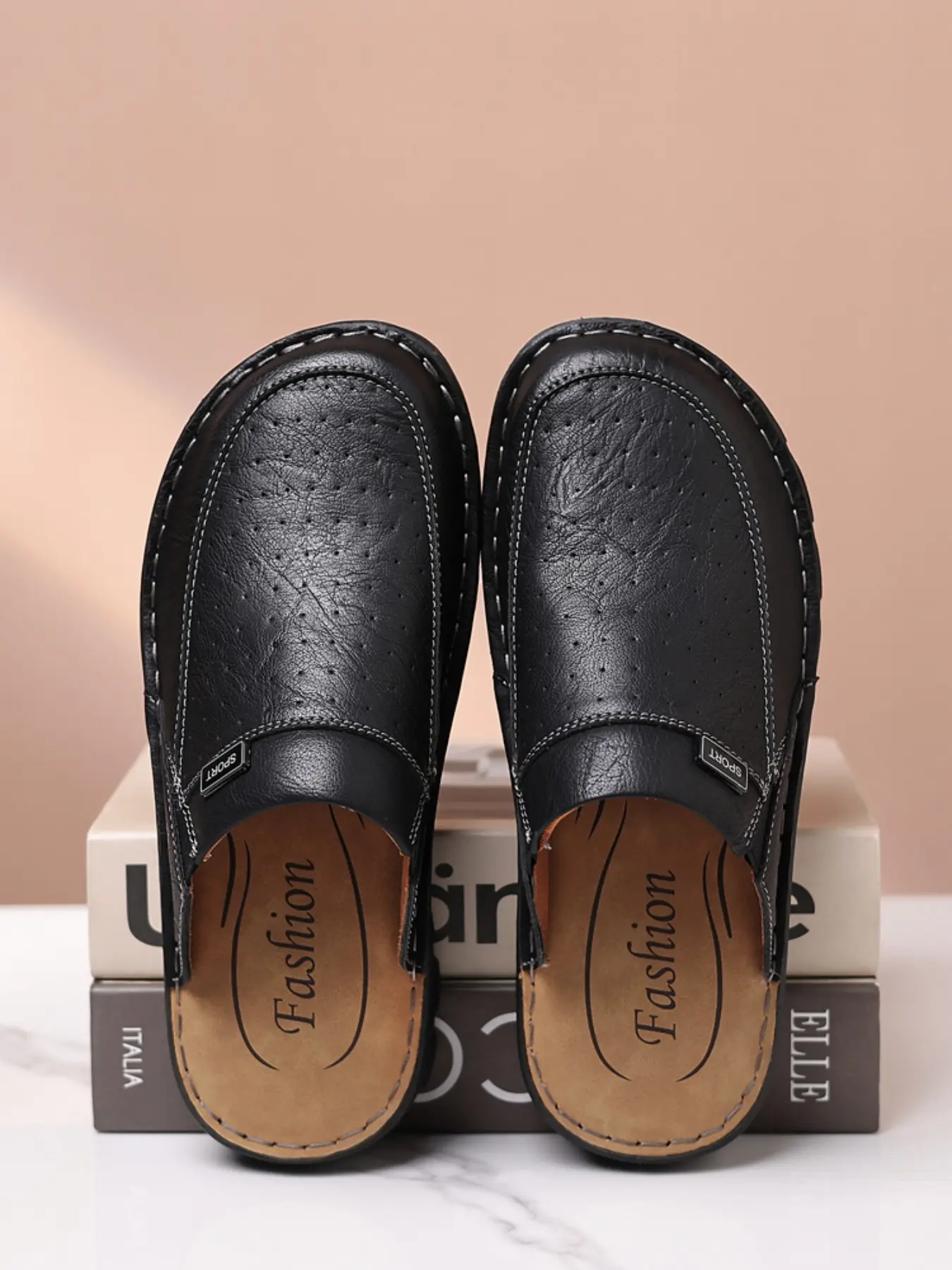 Versatile PU Leather Flat Sandals, Casual Above-The-Ankle Design, Rubber Sole Comfort, Perfect for All Seasons, Combines Leisure & Light Workwear Style, PU Leather Mules, Slip On Mules