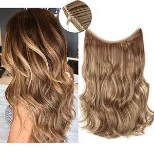 Snoilite 20"  Hair Extensions Invisible Hair Extensions Secret Hidden Wire Long Curly Hair Pieces Heat Temperature Resistent Fibre Golden Hair Extensions