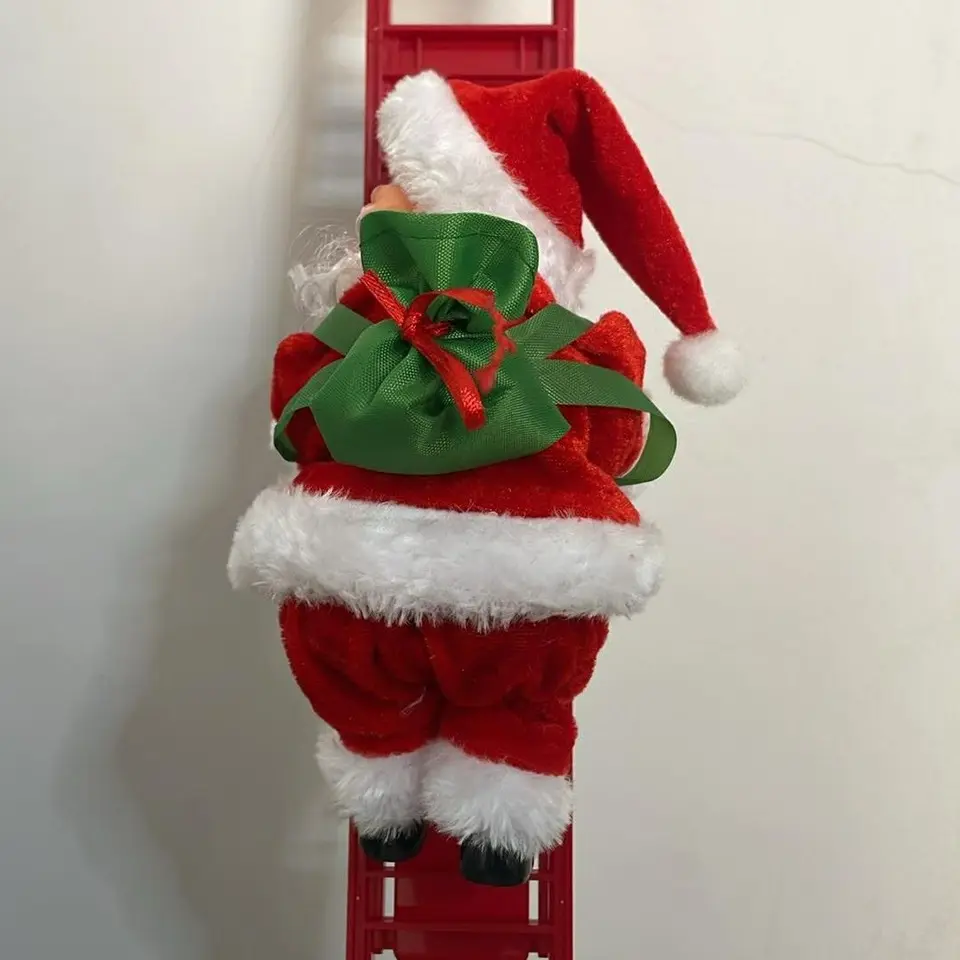 Christmas Santa Plush Toy with Red Hat and Green Bag for Festive Decoration