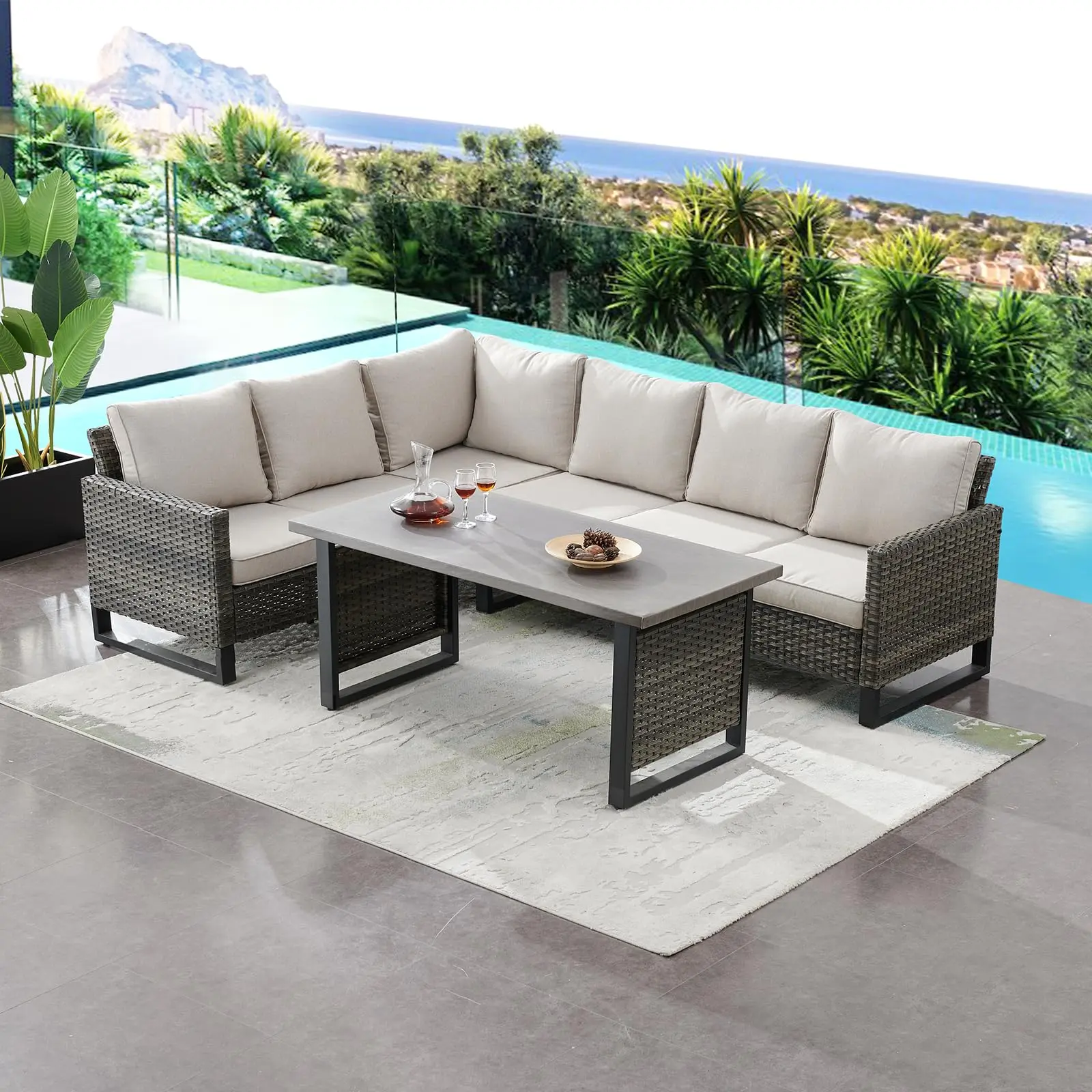 Belord 7-Piece L-Shaped Wicker Sectional Set with Coffee Table, GRS Series