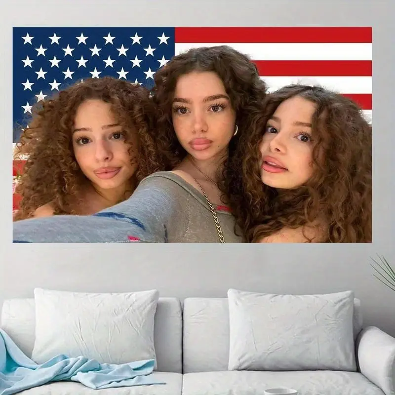 Vintage 3-Sister American Flag Print Polyester Tapestry - French Country Wall Decoration, Durable Family Home Accessory, Machine Washable Animal-Free Gift for Friends