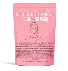 PHOR ESSENTIALS Kojic Acid & Turmeric Cleansing Pads 1PCS Pack Gentle Exfoliating for Dark Spots Sensitive Skin Brightening & Smoothing Daily Cleanser