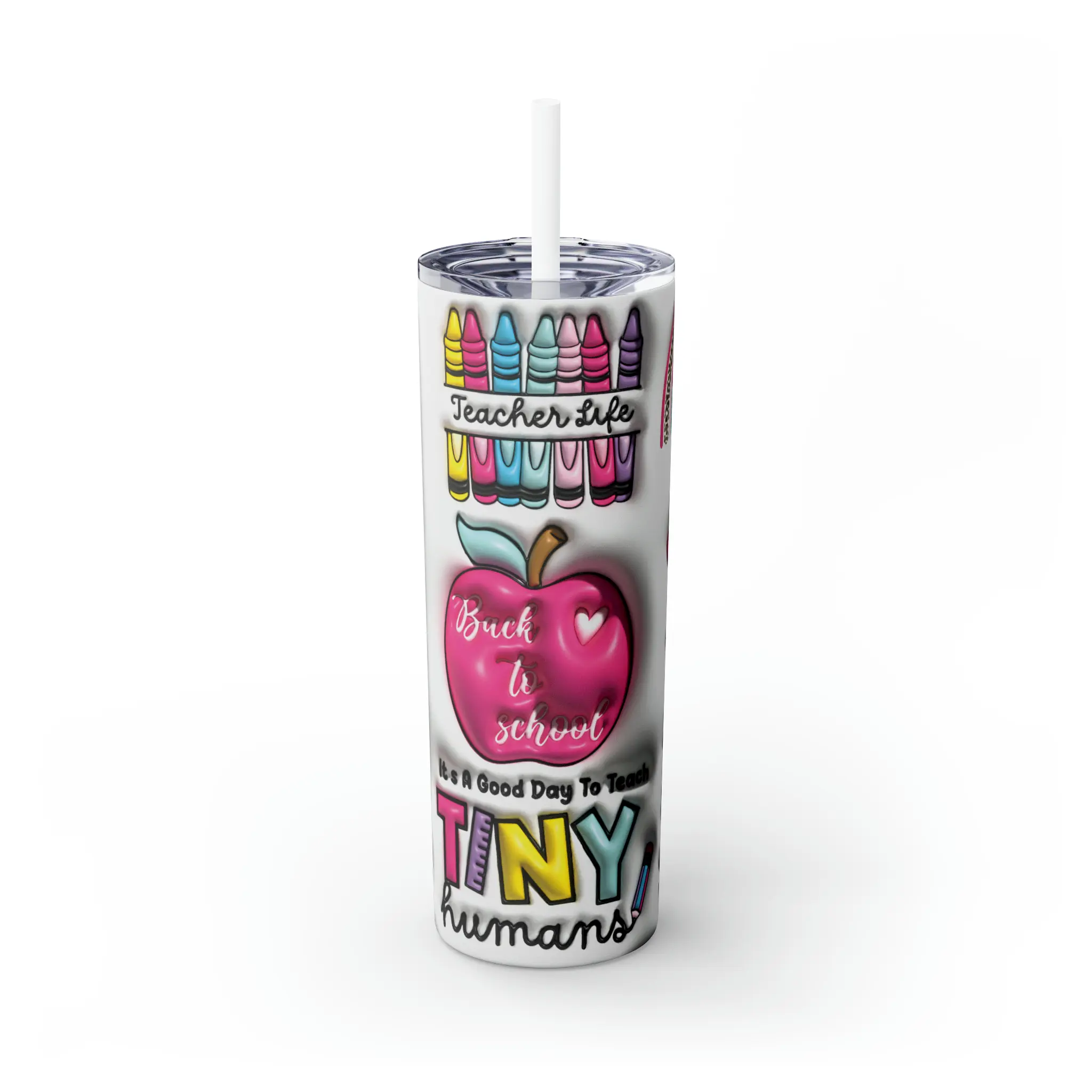 Teacher Life Skinny Tumbler with Straw, 20oz