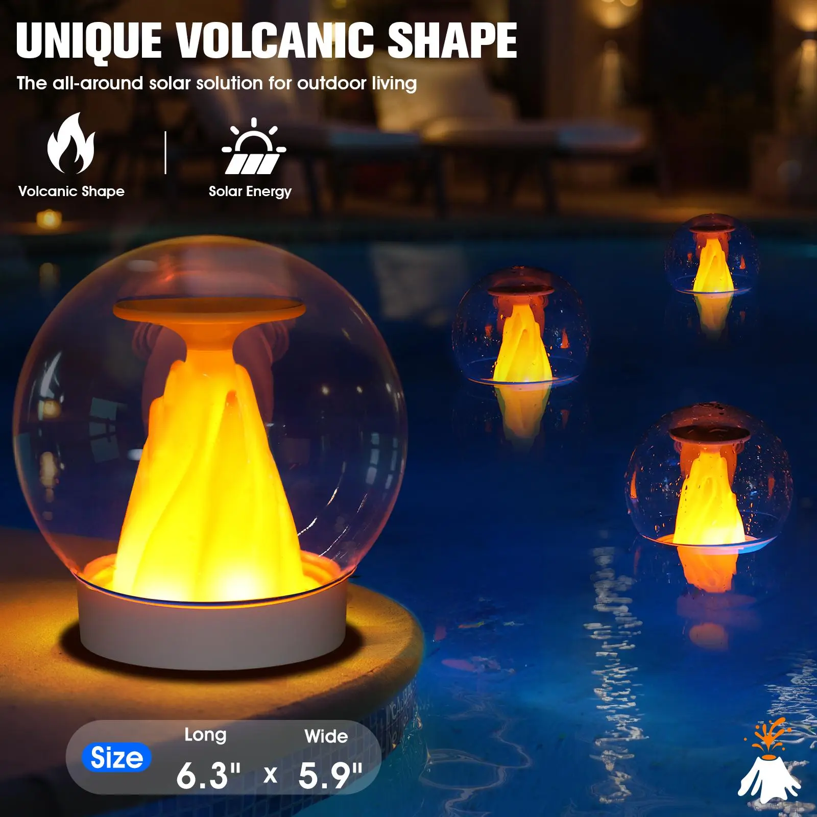 2PC Solar-Powered Volcanic Shape Flame Floating Lights - IP68 Waterproof LED Outdoor Pool Accessories, 3 Modes, Soft Light, 35% Higher Charging Efficiency, Camping Lamp for Outdoor Pool, Camping Users sohochic