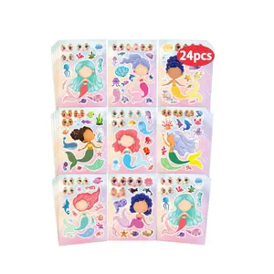 24 Pcs Make Your Own Mermaid Sticker Sheets for Kids with Mermaid Face Stickers for Toddlers Girls Crafts Activities Gift Bag Stuffers Birthday Party Valentines Day Gifts for Kids Classroom