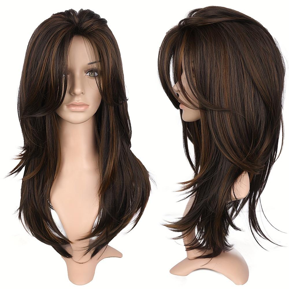 [Elegant Hair] Highlight Brown Layered Wig Straight Wear and Go Synthetic Wig High Quality Glueless Wigs for Women Heat Resistant Fiber Daily Use Women's Day